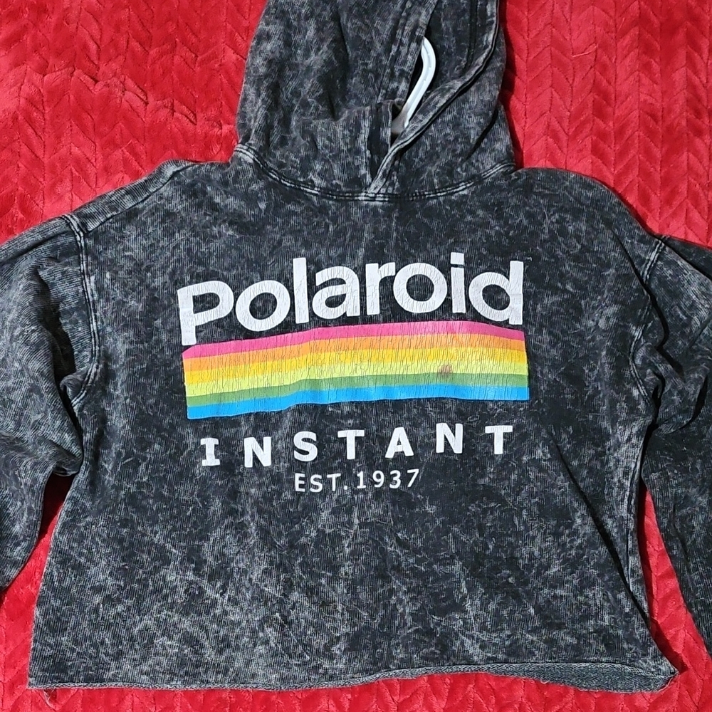 Vintage Polaroid Cropped Hoodie With Rainbow Logo